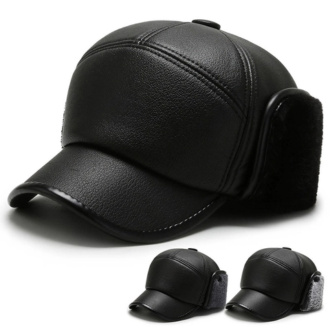 Gorra De Béisbol De Cuero PU De Invierno Con Orejeras Piel Sintética Cálida Gruesa Resistente Al Viento Sombrero De Trampero Para Hombres