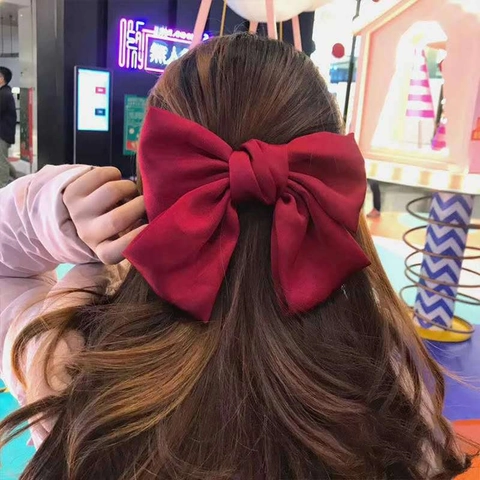 Large Bow Hair Clip Elegant Satin Satin Ribbon Spring Clip Barrette Solid Color Hair Accessory For Women Girls