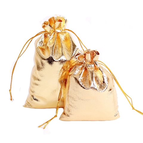 Drawstring Pouches Metallic Cloth Shimmering Gold Silver Jewelry Packaging Gift Bags Small Organizers Storage Pouches