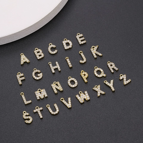 Colgante de Letra del Alfabeto de Cobre Chapado en Oro Con Rhinestone Incrustado Charm DIY Accesorios de Joyería Mujer
