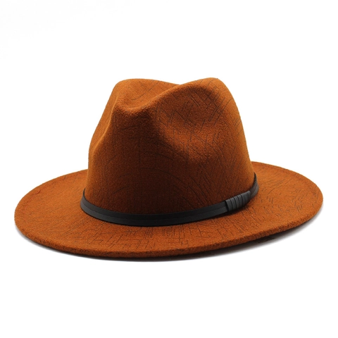Classic Woolen Fedora Hat Geometric Pattern Wide Flat Brim Elegant Jazz Cap For Men And Women