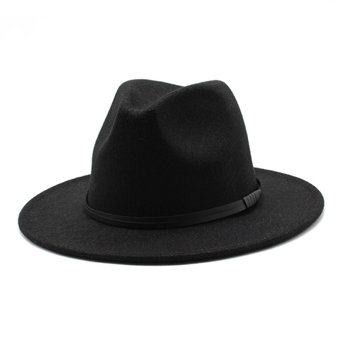 Classic Woolen Fedora Hat Geometric Pattern Wide Flat Brim Elegant Jazz Cap For Men And Women