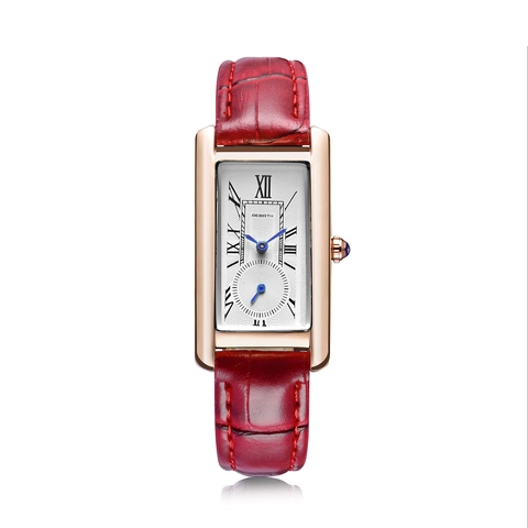 Women Rectangular Quartz Watch Alloy Case Roman Numerals Blue Hands Crocodile Texture Leather Strap Waterproof Wristwatch