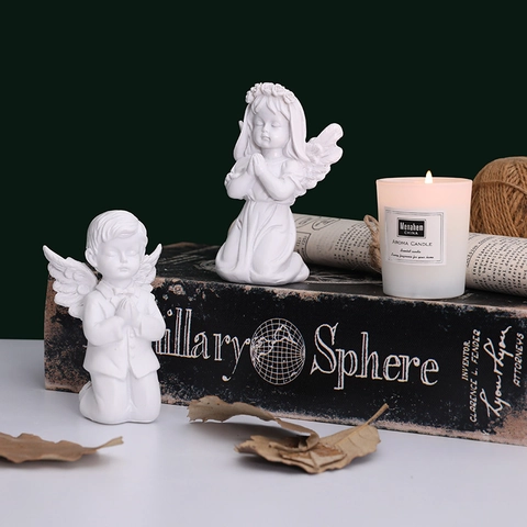 Praying Angel Figurines Winged Cupid Resin Statue Nordic Style Desktop Decor Cherub Sculptures For Home Office Table Shelf