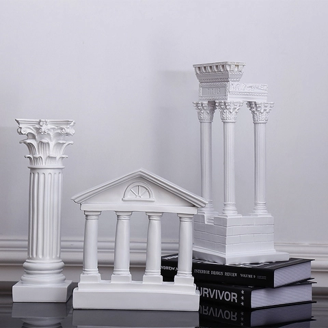 Roman Column Ancient Greek Architecture Model Sculptures Resin Temple Goddess Angel Figurine White Classical Retro Desktop Decor