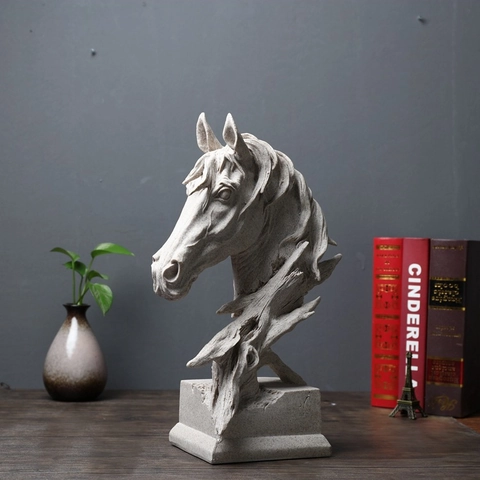 Tierkopf Statue Skulptur Harz Sandstein Schreibtisch Deko Büro Wohnzimmer Kunst Ornament Amerikanischer Landhausstil