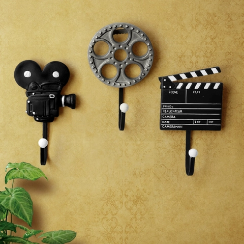 Ganci Da Parete Tema Cinema Vintage Resina E Metallo Forma Proiettore Bobina Ciak Decorazione Industriale Retro