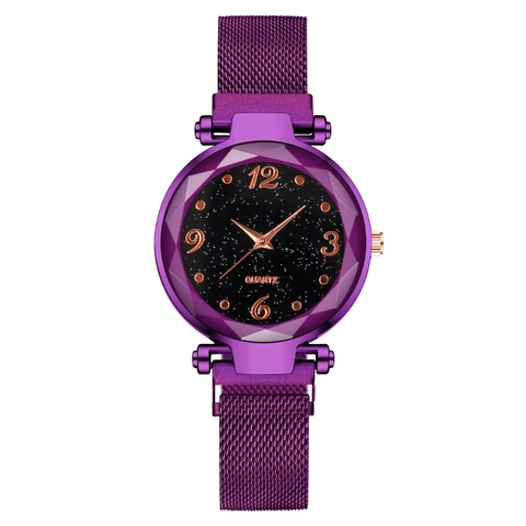 Starry Sky Dial Ladies Watch Metal Mesh Strap Magnetic Buckle Geometric Cut Glass Quartz Wristwatch Fashion Elegant Women
