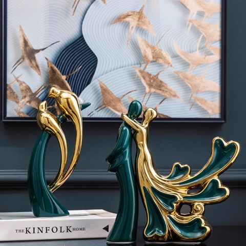Modern Ceramic Bird Statues Abstract Animal Sculptures Gold Electroplated Home Decor Luxury Desk Ornaments Living Room