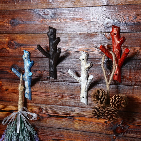 Branch Shape Cast Iron Wall Mounted Coat Hooks Retro Distressed Decorative Hat Rack Rustic Country Style Home Storage
