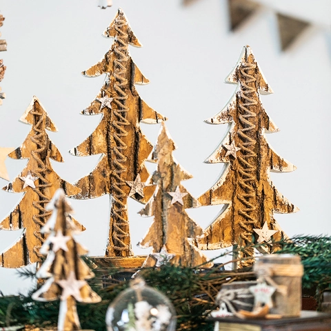 Árbol De Navidad De Madera Corteza De Abedul Natural Estilo Rústico Nórdico Decoración De Mesa Pintada De Nieve Festiva