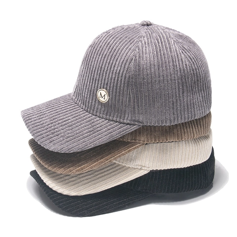 Baseball Cap Corduroy Vintage Metal Letter M Logo Adjustable Sunshade Warm Outdoor Casual Streetwear Men Women