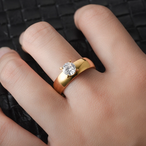 Fashion Stainless Steel Rhinestone Couple Ring Gold Silver Plated Simple Minimalist Finger Ring For Men Women Jewelry Gift