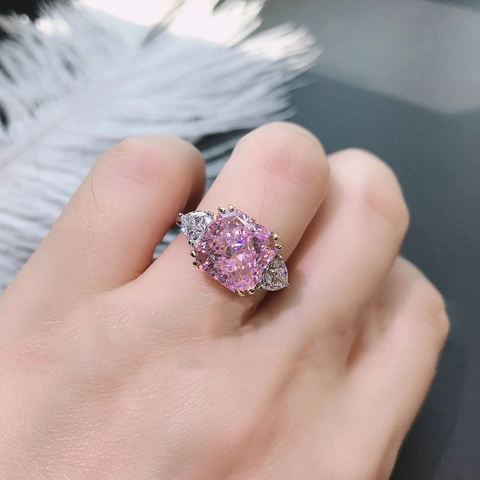 Anello Aperto Regolabile da Donna con Tormalina Rosa Sintetica Taglio Princess Elegante Gioiello in Rame e Strass per Feste