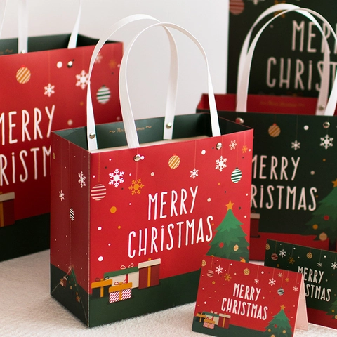Bolsas de Regalo de Navidad de Papel con Asas Árbol de Navidad Copo de Nieve Embalaje Festivo