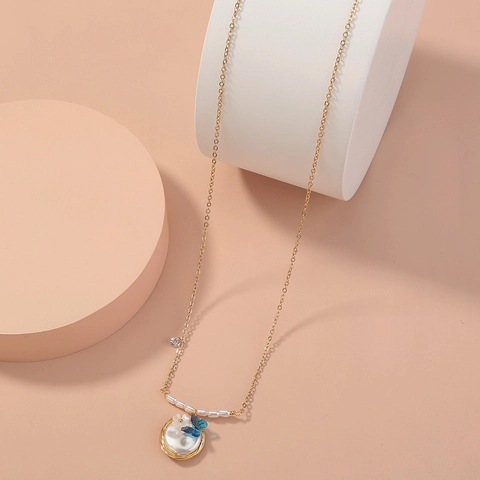 Vintage Legierung Künstliche Perle Schmetterling Blume Anhänger Halskette Für Damen Elegante Goldene Kette Romantischer Schmuck Geschenk