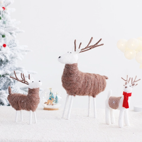 Decorazione Renna Di Natale Ornamento In Feltro Di Lana Fatto A Mano Da Tavolo Festa In Casa Stile Nordico Marrone Bianco