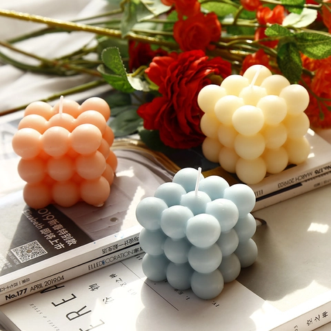 Candela Profumata Bubble Cube Creativa A Forma Di Cuore Cera Di Soia Aromaterapia Portacandele Rotante In Metallo