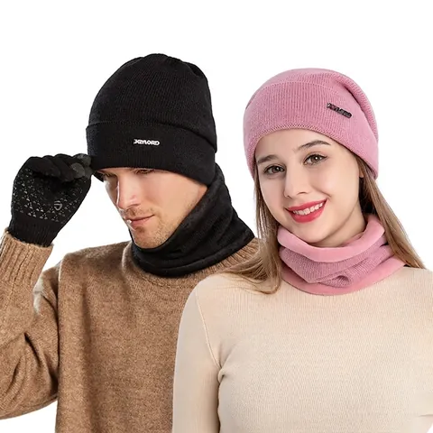 Cappello Sciarpa E Guanti In Maglia Invernale Foderati In Pile Berretto Caldo Scaldacollo Guanti Touchscreen Esterno