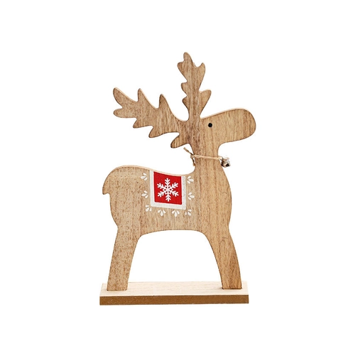 Décorations De Renne De Noël En Bois Statue De Cerf De Bureau Avec Collier En Peluche Cloche Style Nordique Rustique