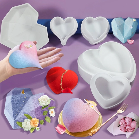 Hartvormige Siliconen Cakevormen 3D Diamant Geometrische Mousse Chocolade Bakgereedschap DIY Desserts Decoratie