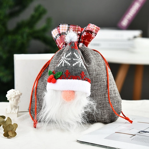 Weihnachtswichtel Kordelzug Geschenktüte Jute Strickstoff Festliche Süßigkeiten Apfel Verpackung Beutel Für Feiertag Party Dekoration