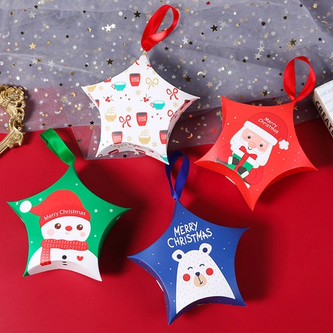 Christmas Gift Box Paper Candy Packaging Bag Ribbon Tag Santa Snowman Reindeer Design Festive Party Favors Decorative