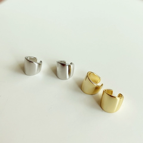 Minimalistische 925 Sterling Silber Ohrmanschetten Nicht Durchstochen Breit Gesicht C-Form Geometrischer Clip Auf Schmuck