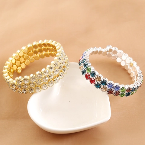 Rhinestone Bracelet Bangle Elastic Multi Row Crystal Alloy Copper Jewelry For Women Bridal Wedding Fashion Stretchable