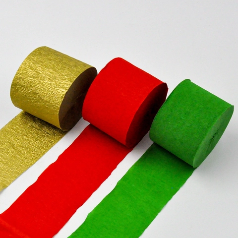 Noël Papier Crépon Serpentins Or Rouge Vert Vagues Rubans Suspendus Fête Fenêtre Mur Fond Décor