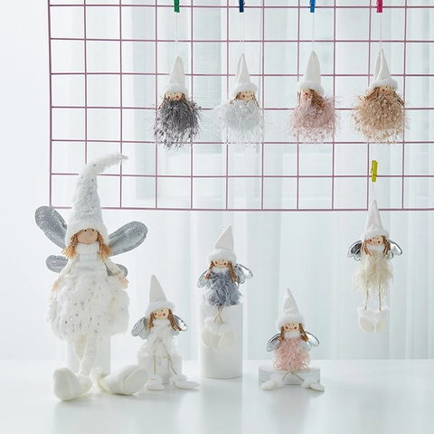 Addobbi Natalizi Ad Angelo In Peluche Con Ali Testa Di Legno Bambole Fatate Appese Per Albero Di Natale Decorazioni Luminose Accenti