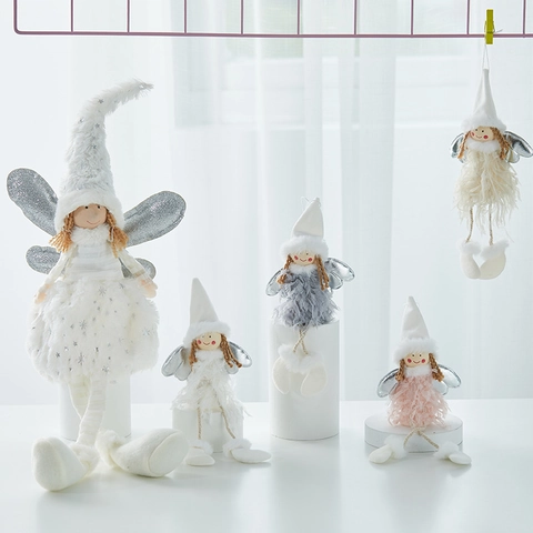 Addobbi Natalizi Ad Angelo In Peluche Con Ali Testa Di Legno Bambole Fatate Appese Per Albero Di Natale Decorazioni Luminose Accenti
