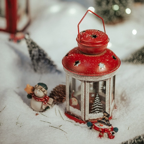 Farol De Navidad Decorativo Retro Hierro Vidrio Portavelas Adorno Colgante Papá Noel Muñeco De Nieve Decoración Hogar