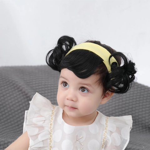 Diadema Para Bebé Niña Con Moños De Pelo Sintético Linda Banda Para El Pelo Con Peluca Rizada Accesorios Para El Cabello De Tela Elástica
