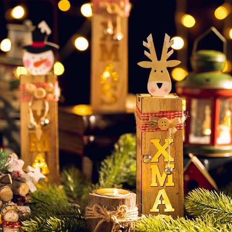 Navidad Adorno Madera LED Luminoso Papá Noel Muñeco Nieve Reno XMAS Letra Decoración Mesa Rústico Brillo