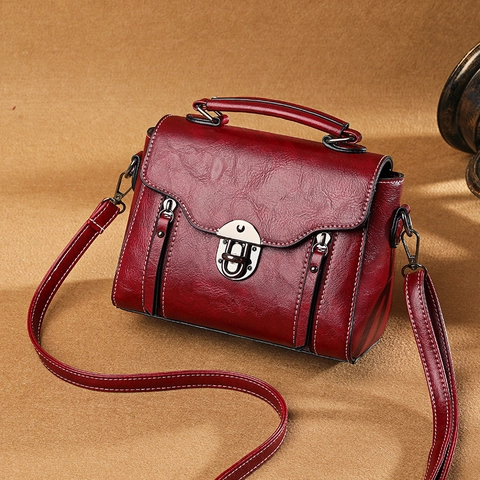 Retro PU Leather Crossbody Bag Women's Small Square Handbag With Metal Lock Decorative Zippers Vintage Style