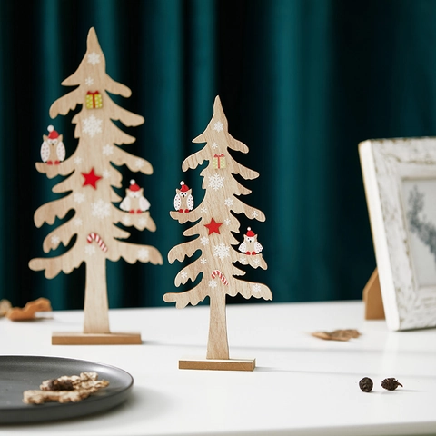 Sapin De Noël En Bois Chouette Décoration De Table Statues De Vacances Rustiques Ornement