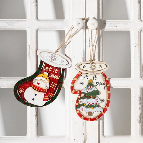 Ornamenti Appesi Di Natale In Legno Dipinti Retro Calza Guanto Pupazzo Di Neve Renna Albero Per Decorazione Di Festa