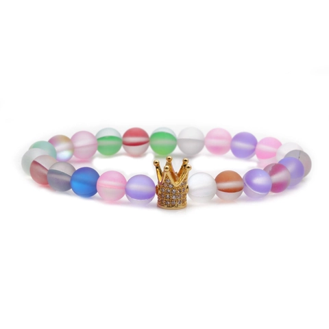 Bracciale Di Perle Corona In Pietra Naturale Smerigliata Rame Zircone Fascino Gioielli Elastici Per Donna