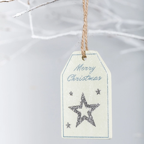 Etichette Regalo Natale Ornamenti Sospesi Legno Merry Christmas Glitter Alce Stella Corda Iuta Decorazione Festiva