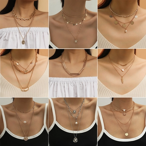 Collar De Varias Capas Aleación Perla Artificial Falsa Cadena Gruesa Hip Hop Estilo Punk Joyería Mujeres Estrella Serpiente Colgante
