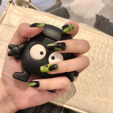 Schwarz Grün Abstrakt Kunst Graffiti Press On Nails Quadratisch Rund Vollständige Abdeckung Wasserdicht Falsche Nägel