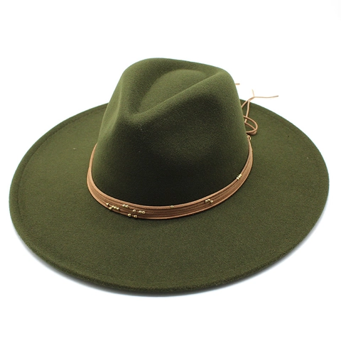 Wide Brim Fedora Hat Cotton Polyester Woolen Felt Retro Bohemian Beaded Band British Style Jazz Cap For Men Women