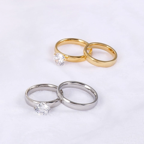 Edelstahl Ring Minimalistisches Poliertes Band Solitär Zirkon Inlay Für Herren Und Damen Verlobung Hochzeit Schmuck