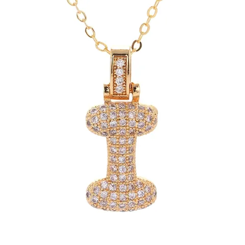 Hip Hop Copper Gold Plated Initial Letter Pendant Necklace Micro Inlaid Zirconia Alphabet Charm Chain Necklace For Men Women
