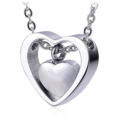 Double Heart Cremation Urn Pendant Necklace Stainless Steel Memorial Ashes Keepsake Jewelry For Loved Ones Or Pets