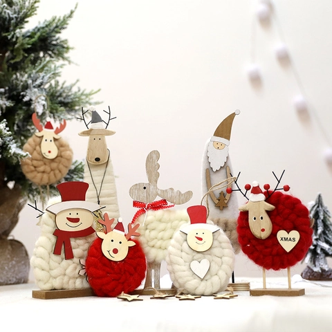 Figurine Natalizie Fatte A Mano In Feltro Di Lana Legno Renna Pupazzo Di Neve Per Decorazione Tavolo E Albero