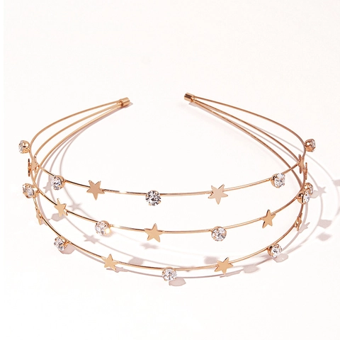 Diadema Estrella Diamantes De Imitación Aleación Capa Múltiple Oro Accesorios Cabello Elegante Boda Fiesta Mujeres