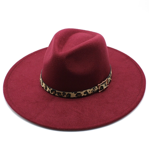 Retro Wide Brim Fedora Hat Cotton Polyester Blend Jazz Cap With Leopard Print Band Gold Buckle Unisex Autumn Winter
