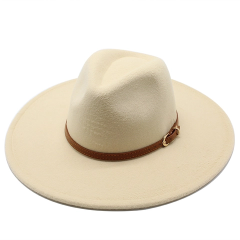 Retro Wide Brim Fedora Hat Wool Felt Jazz Cap With Decorative Belt Buckle Unisex Fashion